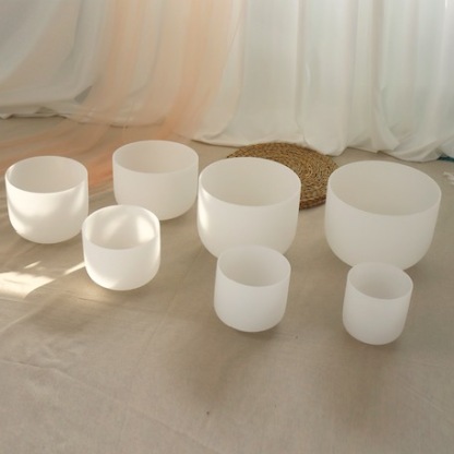  7-Chakra White Frosted crystal singing bowl