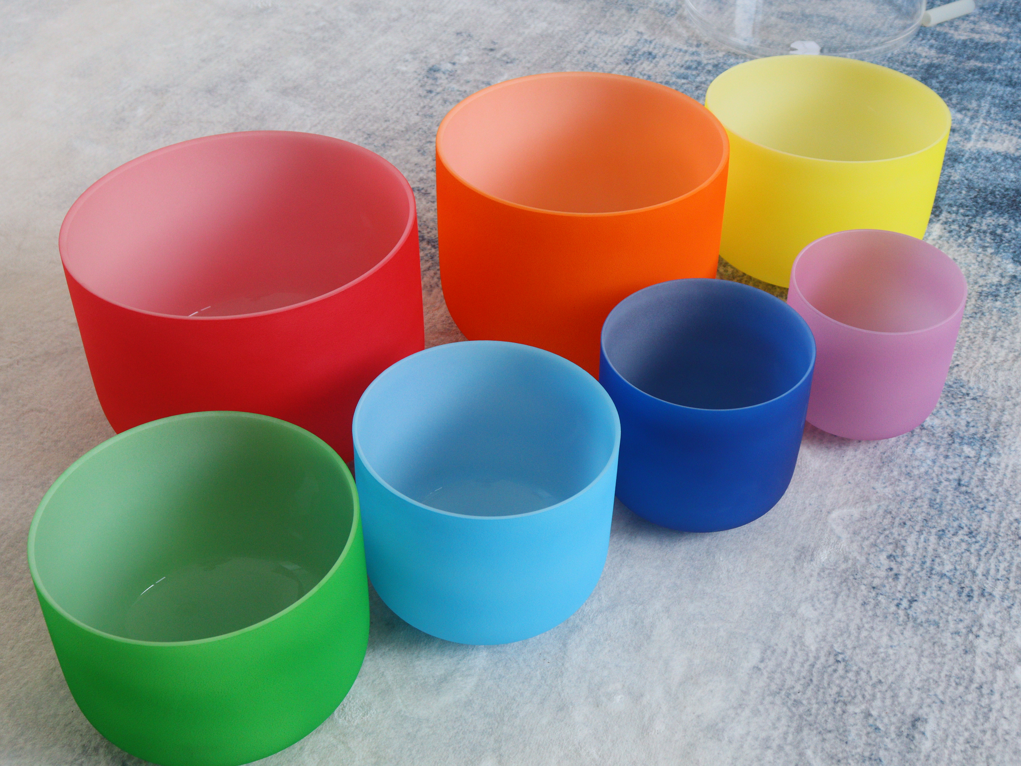 7-Chakra Color Frosted Crystal Singing Bowl Set