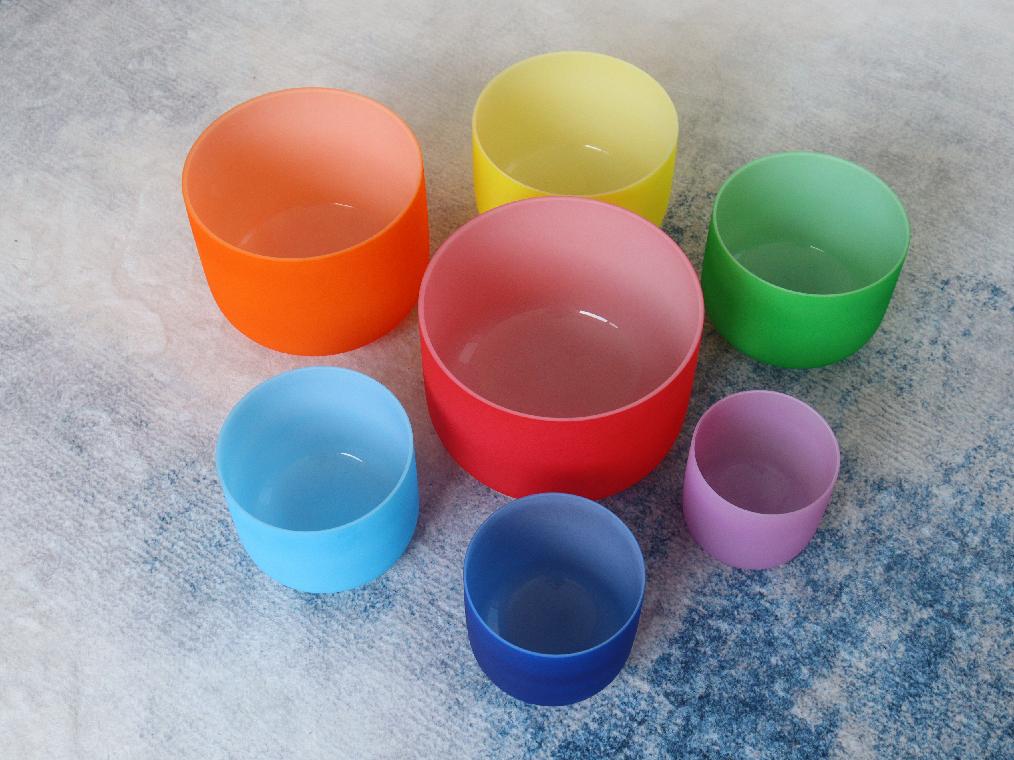 7-Chakra Color Frosted Crystal Singing Bowl Set