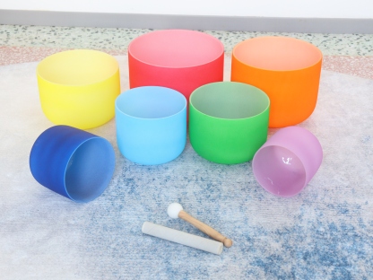 7-Chakra Color Frosted Crystal Singing Bowl Set