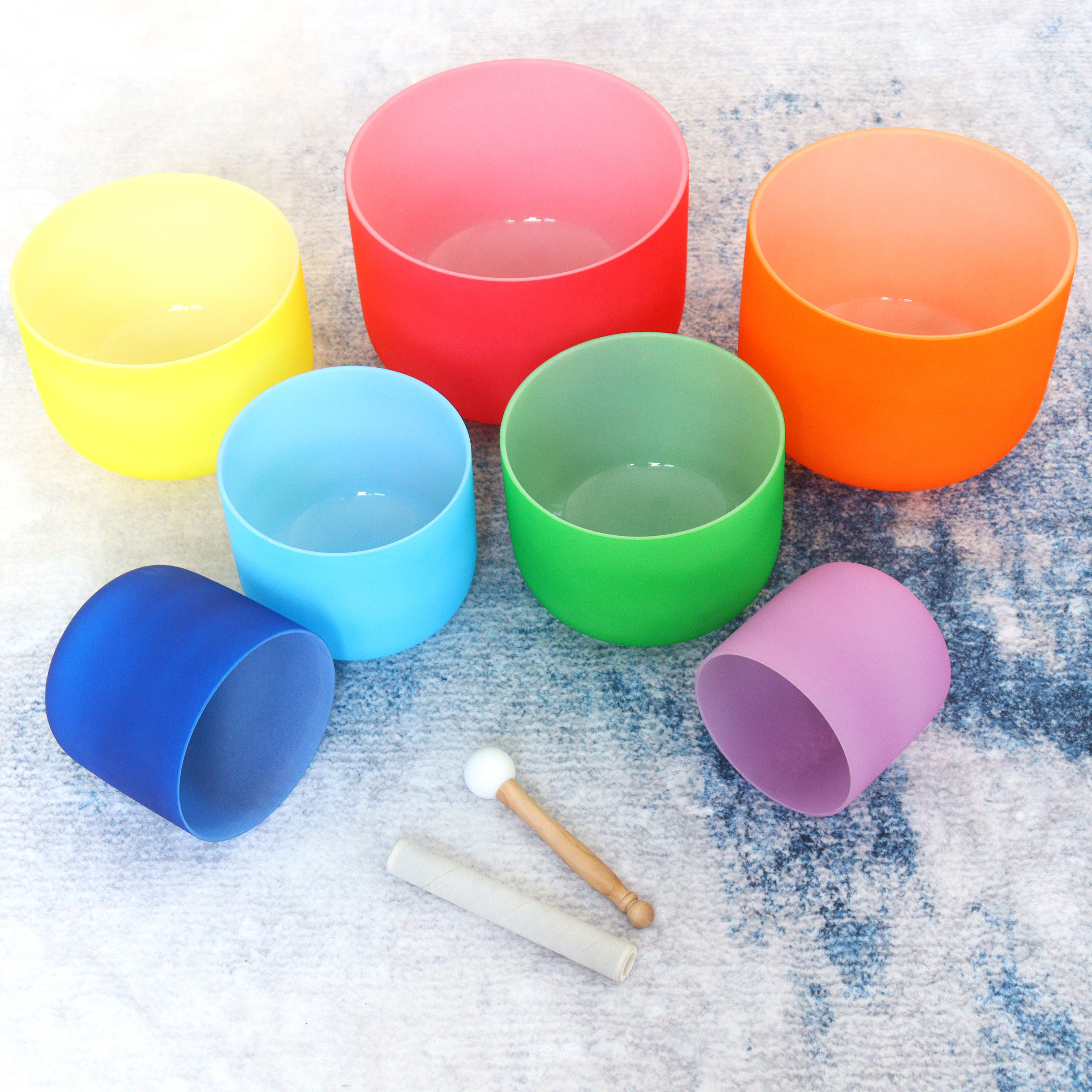 7-Chakra Color Frosted Crystal Singing Bowl Set