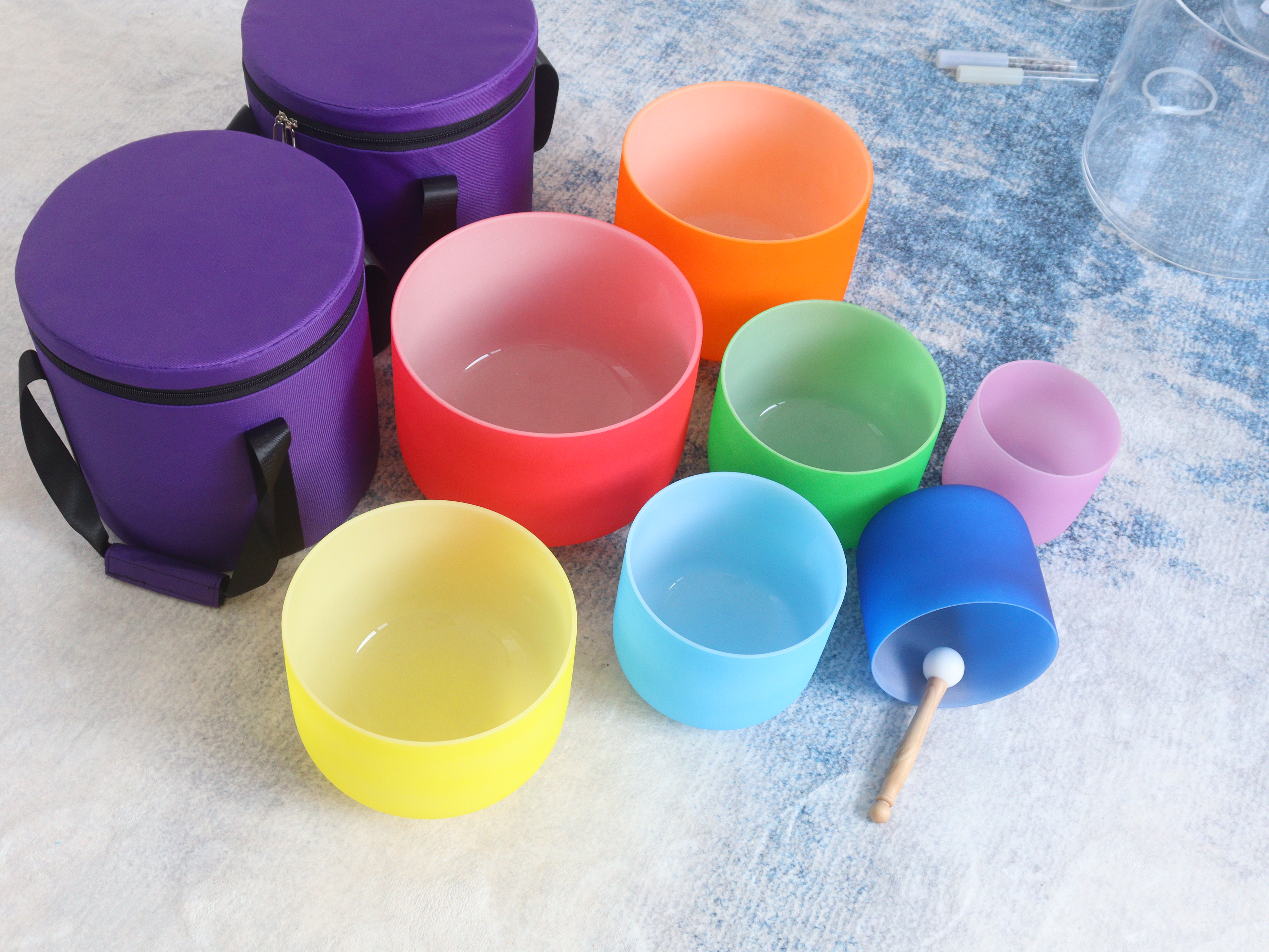 7-Chakra Color Frosted Crystal Singing Bowl Set
