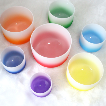 7-Chakra Color Frosted Crystal Singing Bowl Set