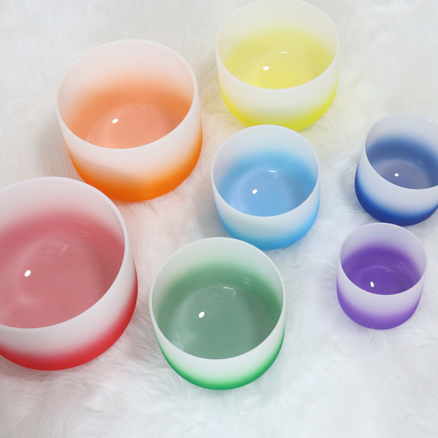 7-Chakra Color Frosted Crystal Singing Bowl Set