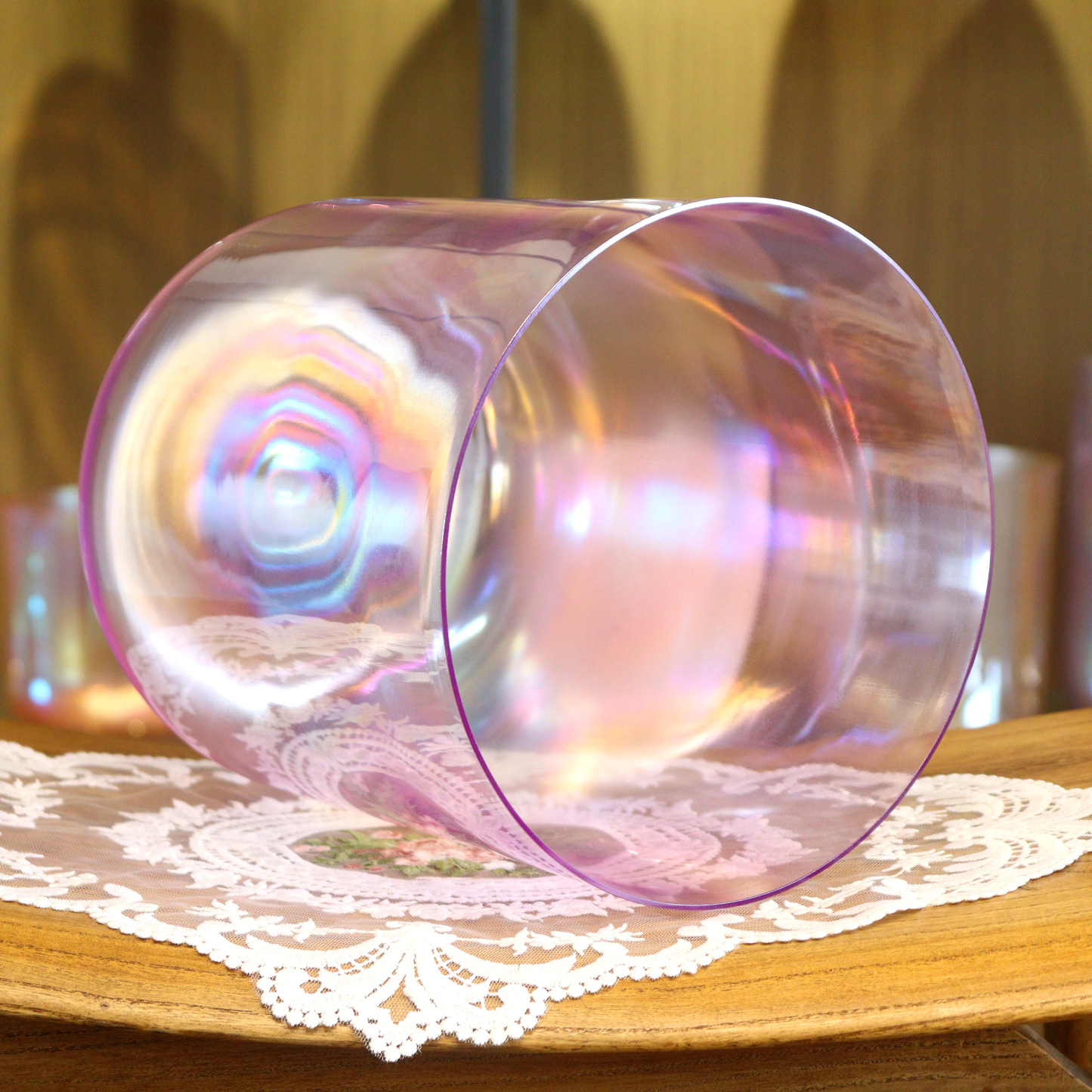 Iridescent Cherry Blossom Pink Crystal Singing Bowl