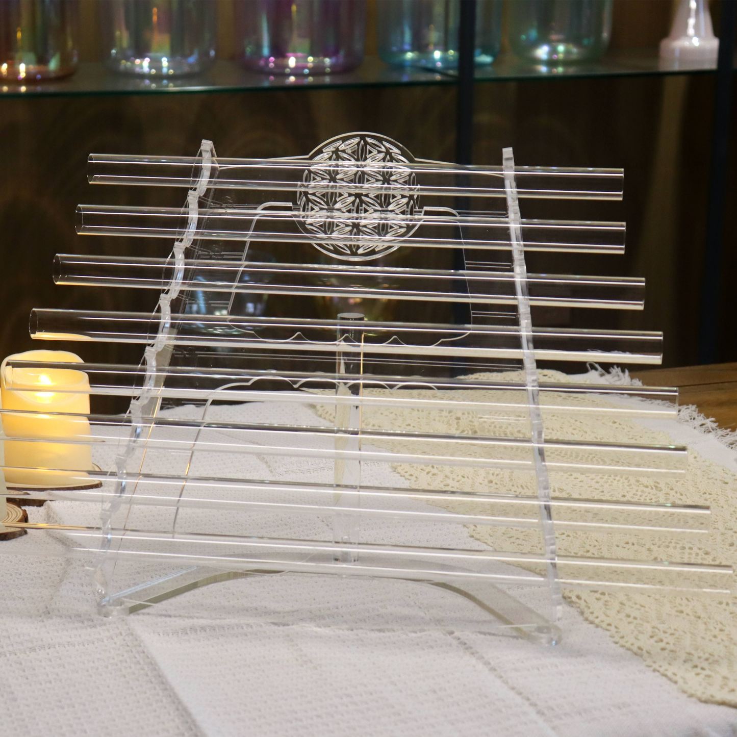 Clear Crystal Harp - Flower of Life