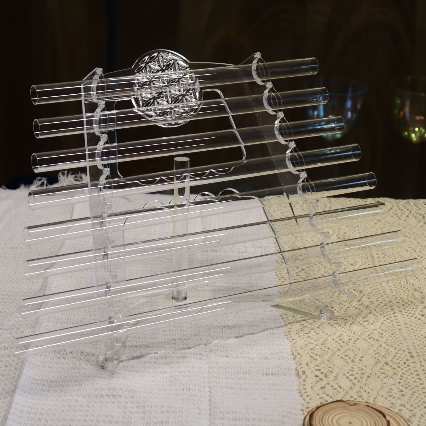 Clear Crystal Harp - Flower of Life