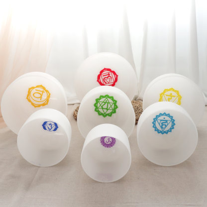 7-Chakra White Frosted Crystal Singing Bowl Set