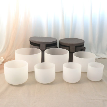 7-Chakra White Frosted Crystal Singing Bowl Set