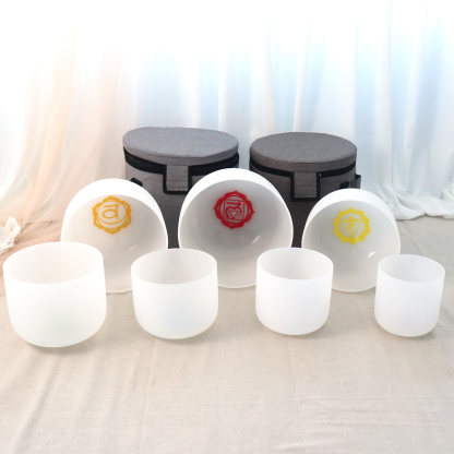 7-Chakra White Frosted Crystal Singing Bowl Set