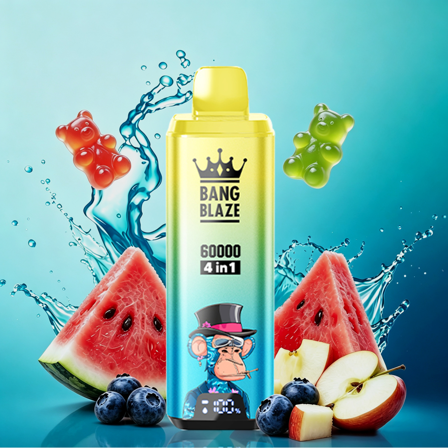 BANG BOX 60000 Puffs 4 in1 Flavor Disposable Vape - Energy Drink  &  Blueberry Watermelon  &  Sour Apple Raspberry  &  Gummy Bear