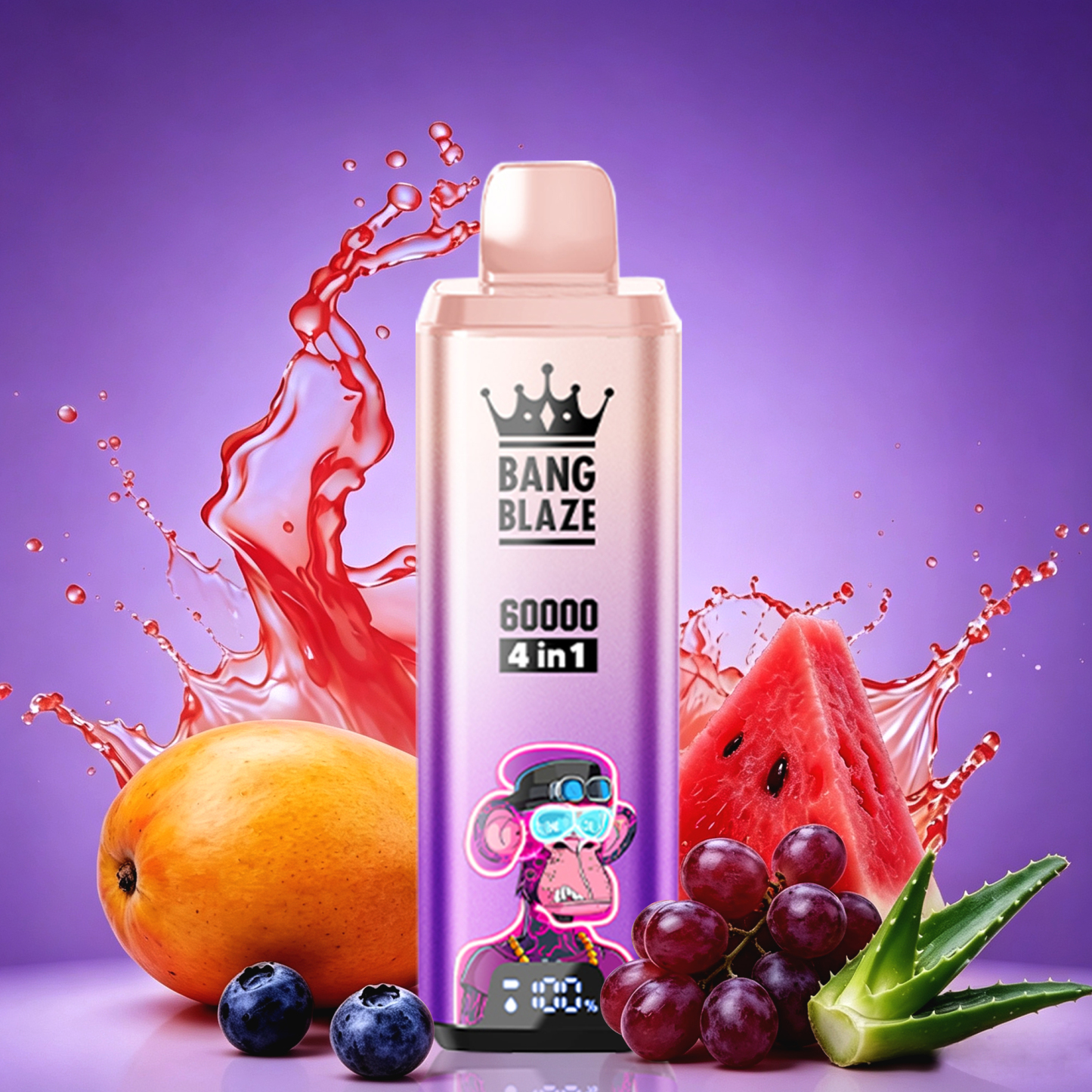 BANG BOX 60000 Puffs 4 in1 Flavor Disposable Vape - Blueberry Raspberry  &  Grape Ice  & Berry Ice  &  Aloe Mango Melon