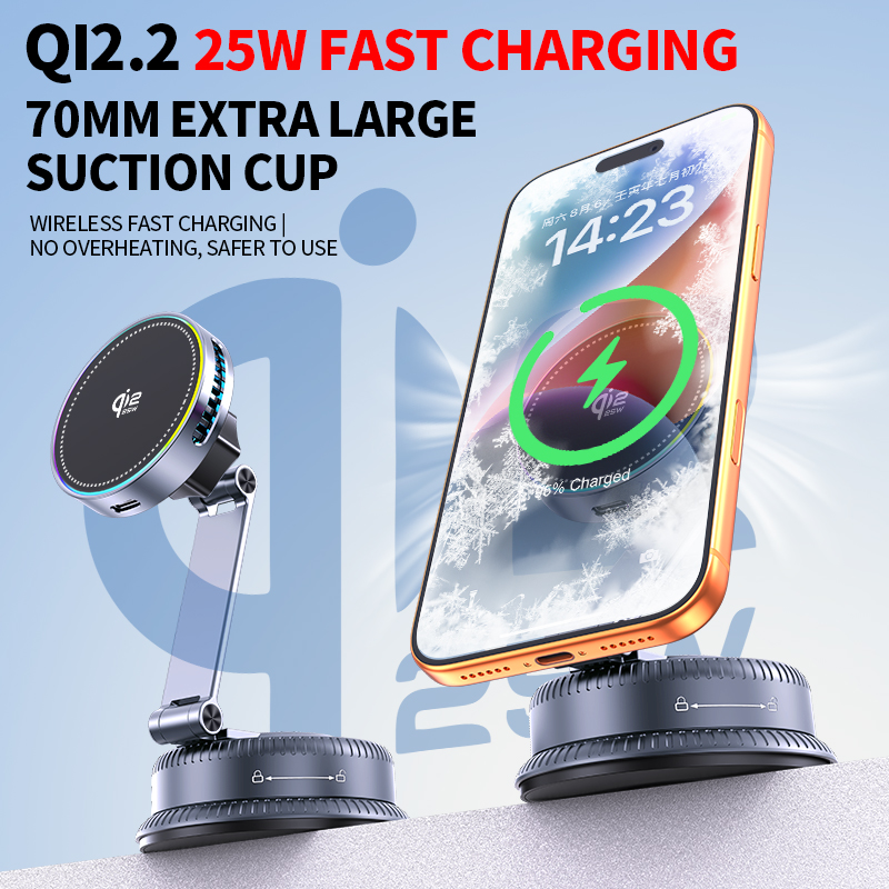 EXEEK-K33-V Qi2 25W Vacuum Suction Wireless Car Charger（Compatible with MagSafe）