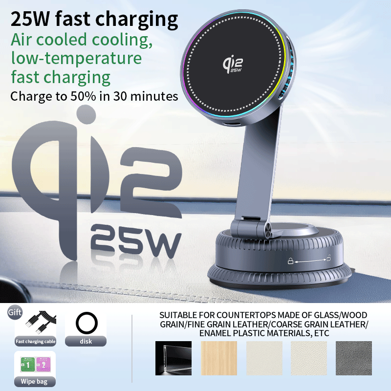 EXEEK-K33-V Qi2 25W Vacuum Suction Wireless Car Charger（Compatible with MagSafe）