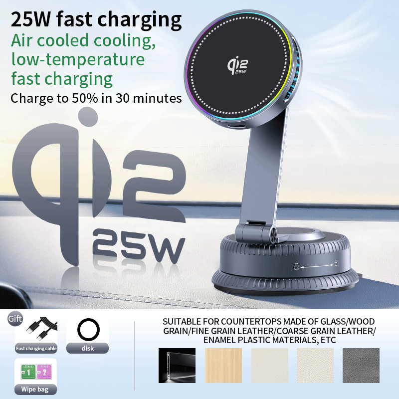 EXEEK-K33-V Qi2 25W Vacuum Suction Wireless Car Charger（Compatible with MagSafe）