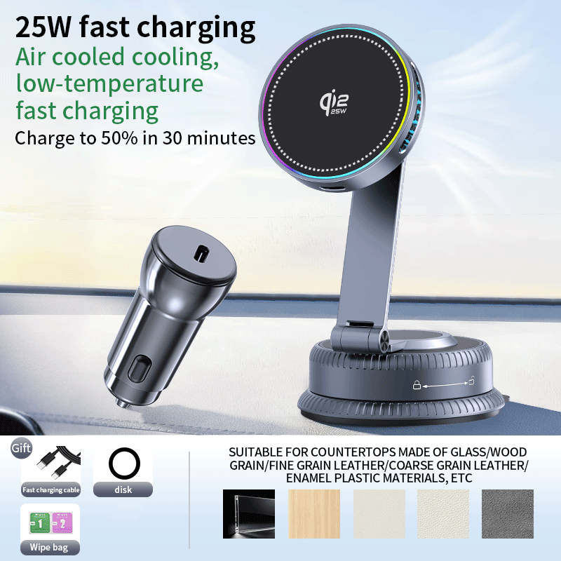 EXEEK-K33-V Qi2 25W Vacuum Suction Wireless Car Charger（Compatible with MagSafe）