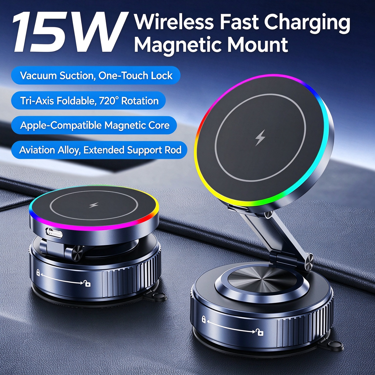 EXEEK-K5S Qi2 15W Vacuum Suction Wireless Car Charger（Compatible with MagSafe）