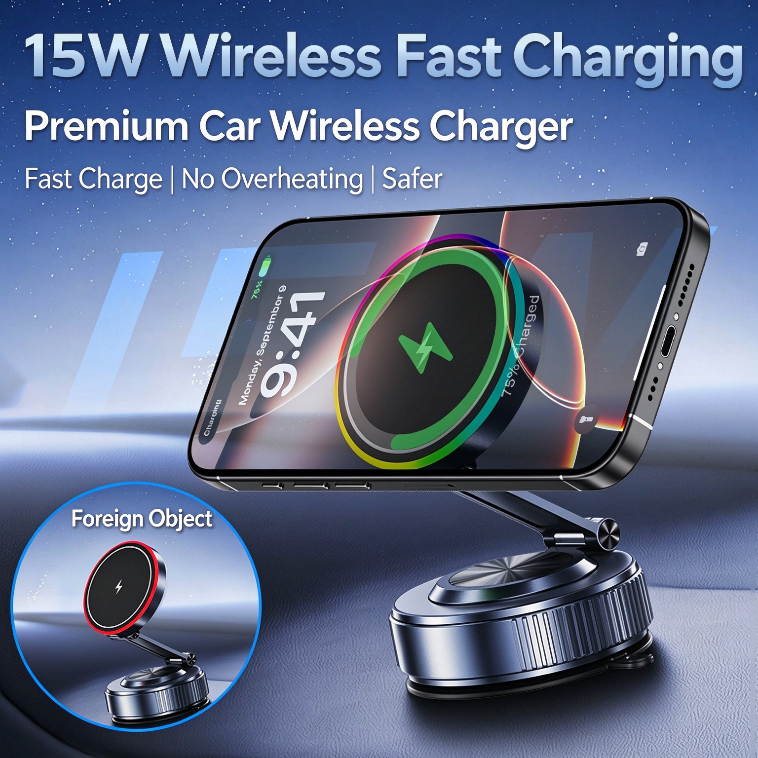 EXEEK-K5S Qi2 15W Vacuum Suction Wireless Car Charger（Compatible with MagSafe）