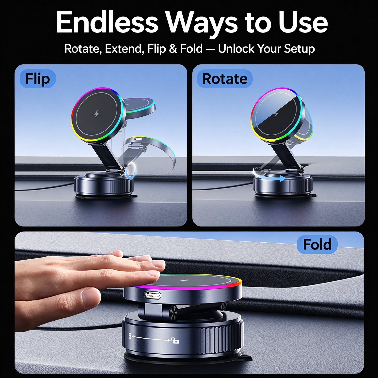 EXEEK-K5S Qi2 15W Vacuum Suction Wireless Car Charger（Compatible with MagSafe）
