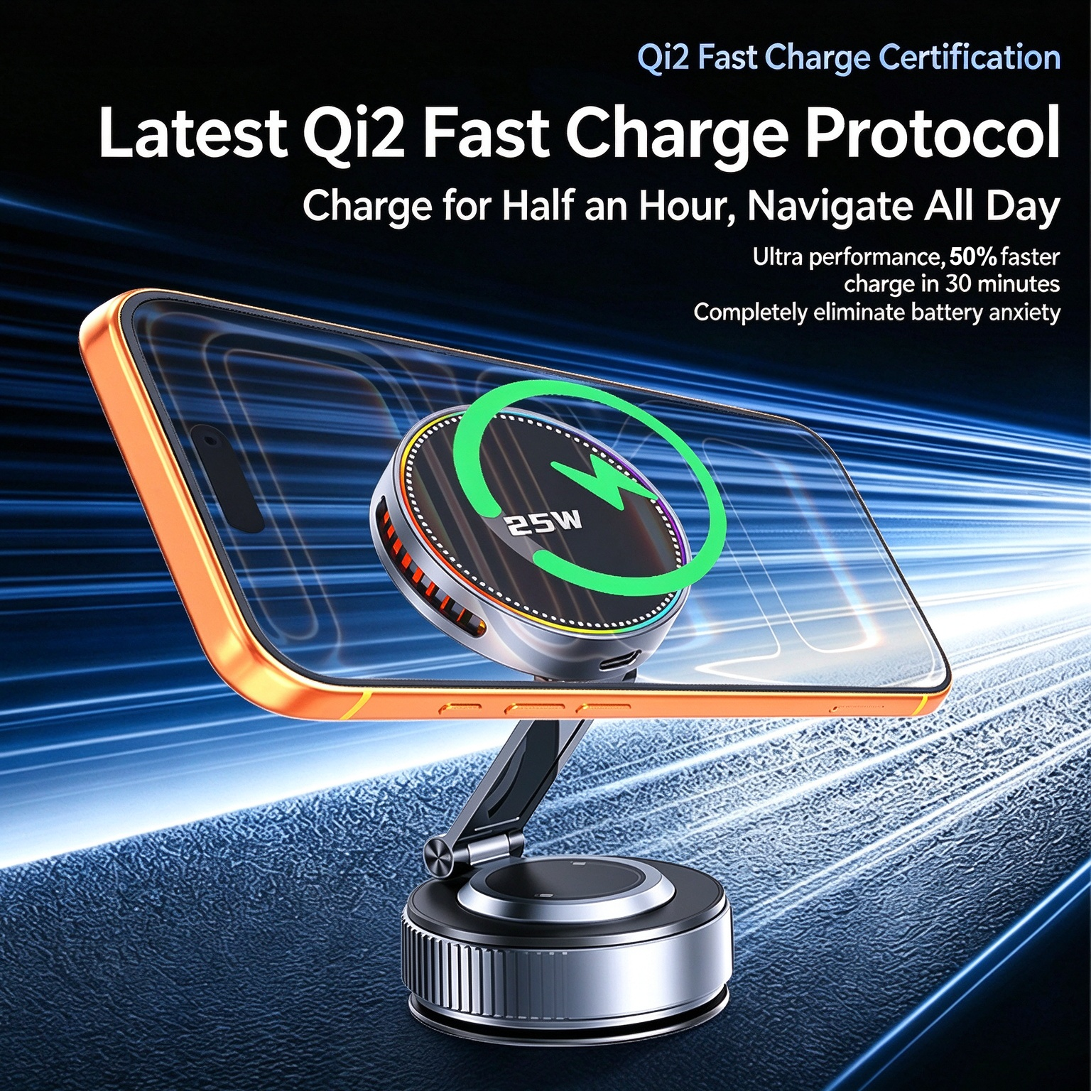 EXEEK-K5S-K Qi2 25W Vacuum Suction Wireless Car Charger（Compatible with MagSafe）