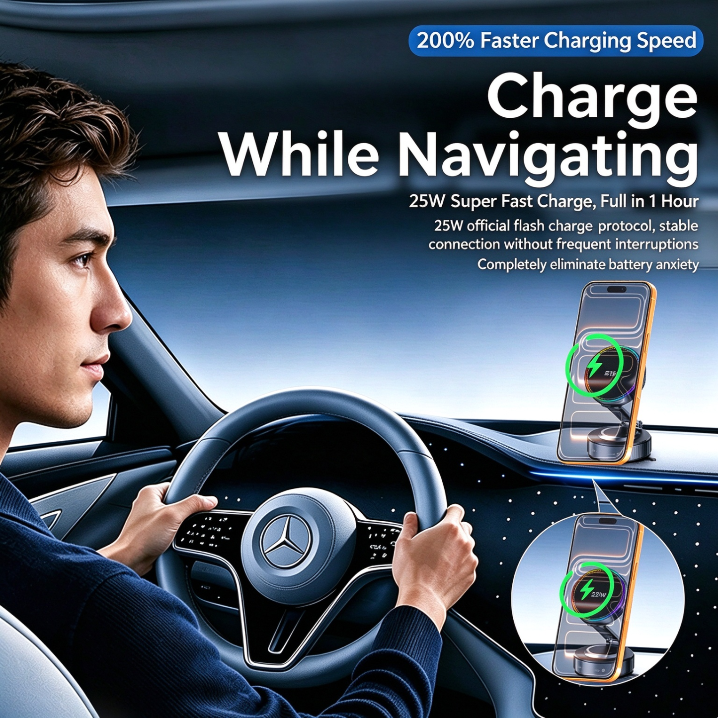 EXEEK-K5S-K Qi2 25W Vacuum Suction Wireless Car Charger（Compatible with MagSafe）