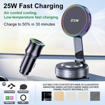 EXEEK-K5S-K Qi2 25W Vacuum Suction Wireless Car Charger（Compatible with MagSafe）