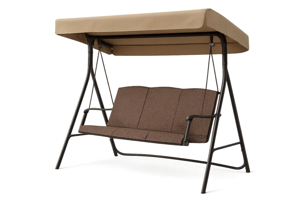 Dreisitzer-Gartenschaukel mit Stahlgestell aus Polyester – Braun/Beige