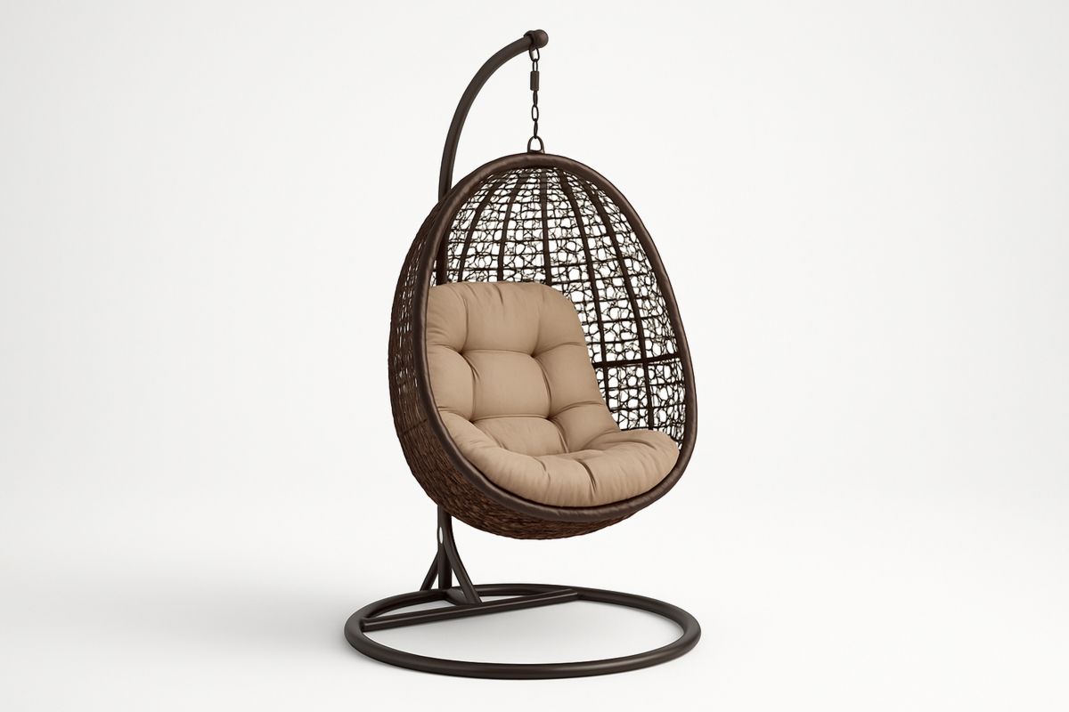 Hängesessel mit Rattan-Effekt und Stahlgestell Braun Beige