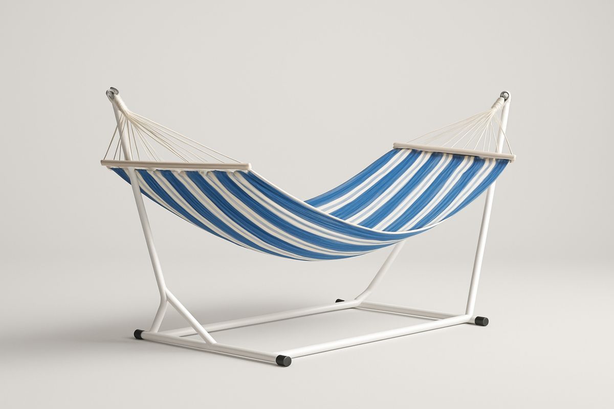 Hängematte mit Gestell Baumwolle Blau Weiß
