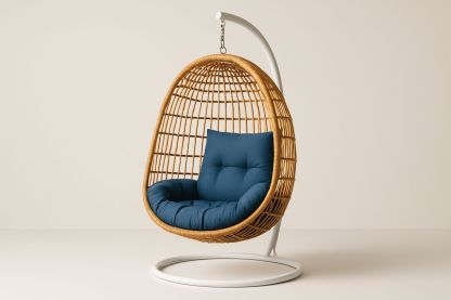 Rattanschaukelstuhl mit Gestell Dunkelblau