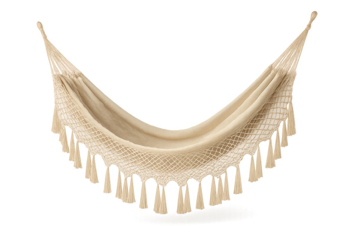 Hängematte aus Baumwolle Creme Netzdesign 200x150 cm