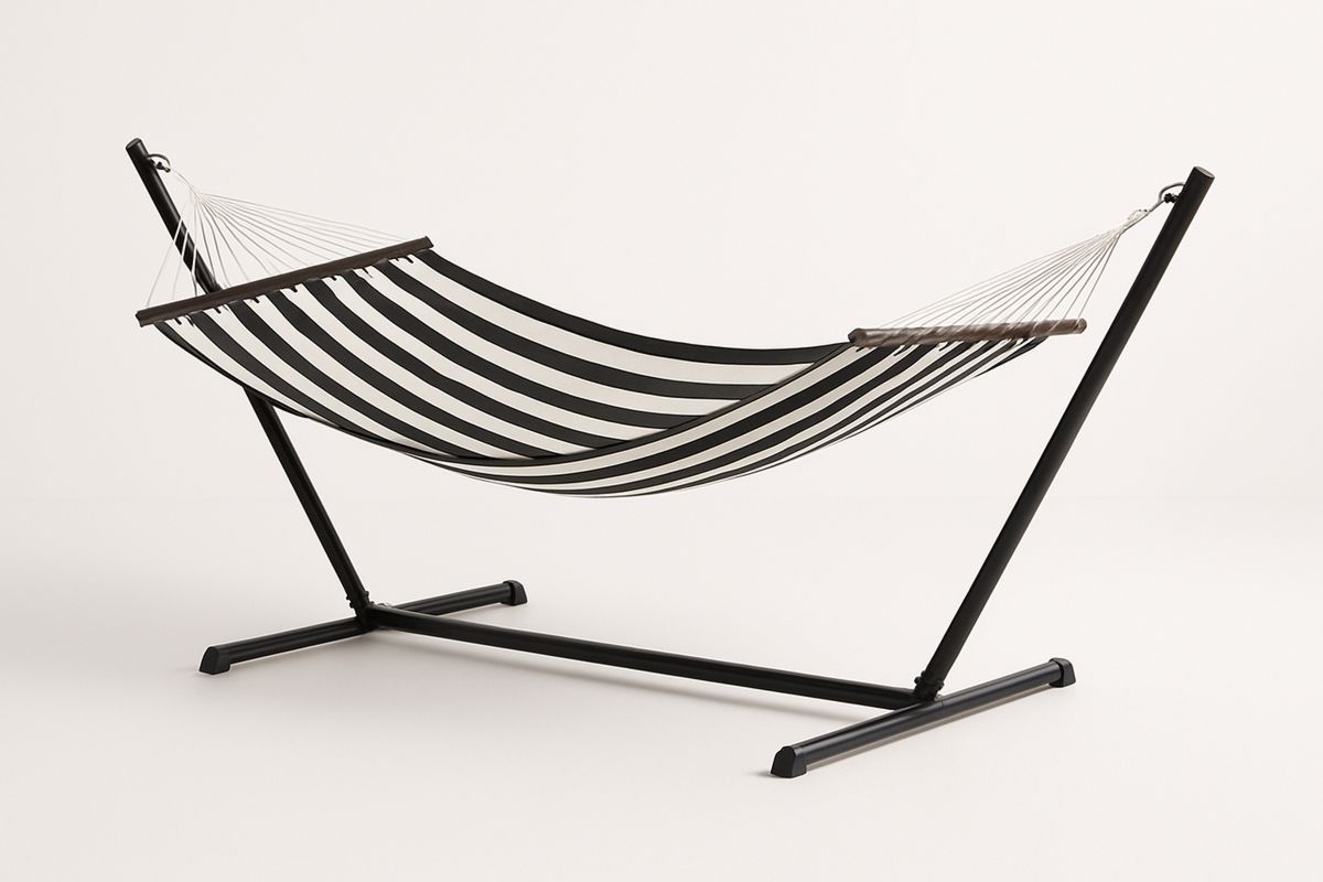 Metallrahmen Hängematte mit Polyesterstoff Schwarz/Weiß 200cm x 120cm