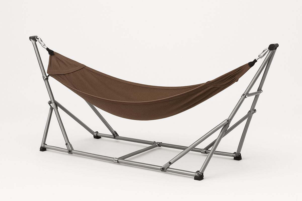 Faltbare Hängematte aus Baumwollstoff mit Stahlrahmen Braun 260 cm