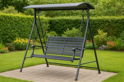 Zweisitzer-Stahlschaukel mit verstellbarem Dach – Schwarz