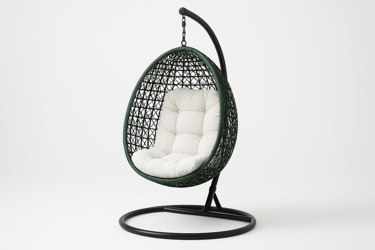 Hängesessel Polyethylengeflecht mit Kissen Grün/Weiß