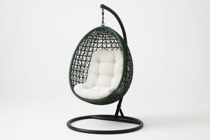 Hängesessel Polyethylengeflecht mit Kissen Grün/Weiß