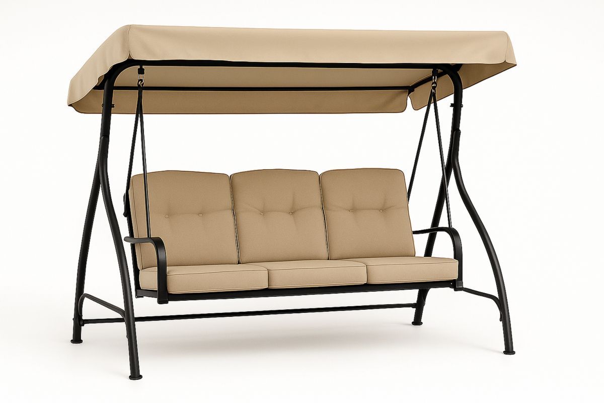 Dreisitzer-Garten Schaukelbank aus Metall mit Kissen – Beige, 200 cm