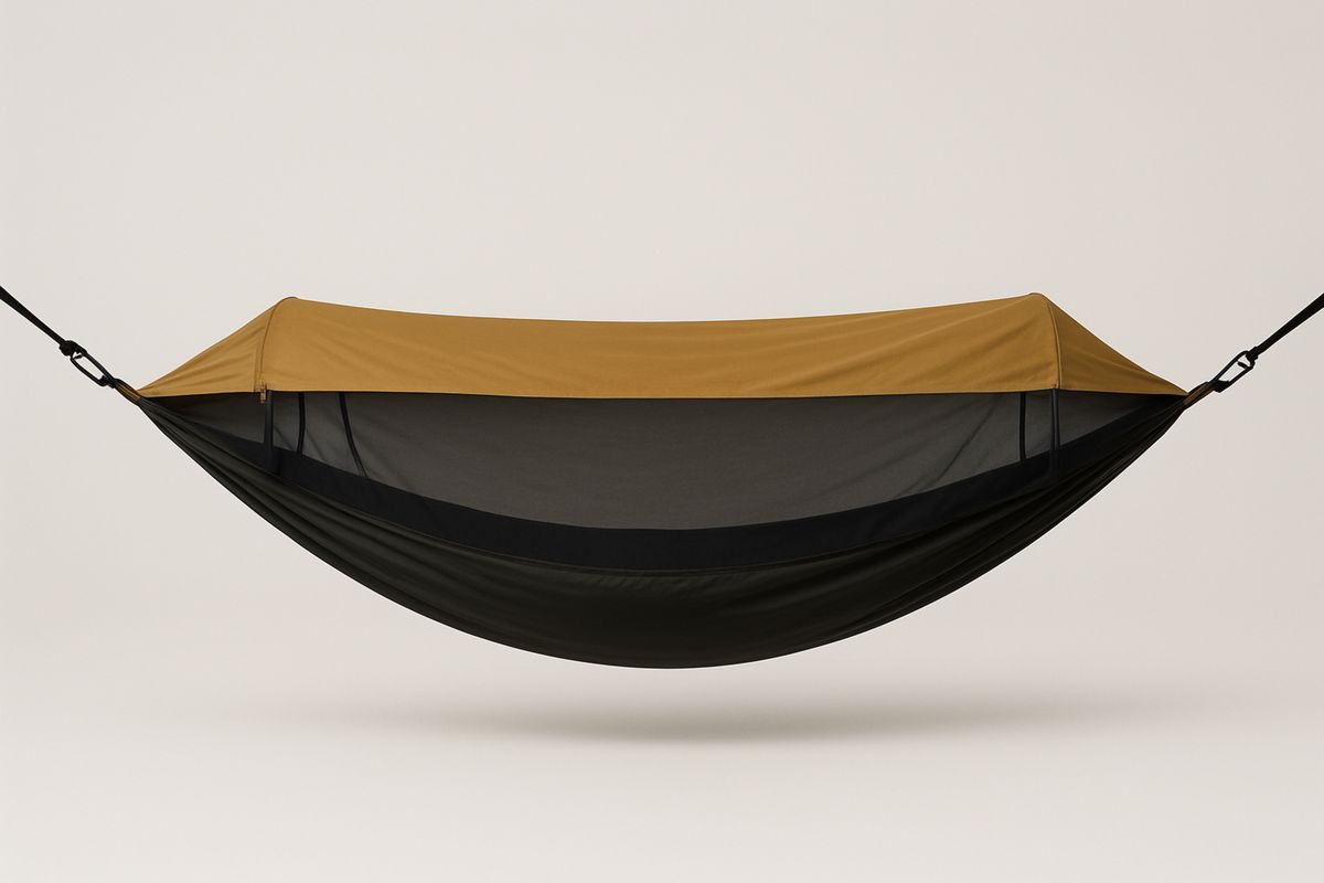 Leichte Camping-Hängematte mit Moskitonetz aus Nylon – Braun/Schwarz, 300×140 cm