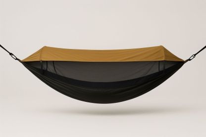 Leichte Camping-Hängematte mit Moskitonetz aus Nylon – Braun/Schwarz, 300×140 cm