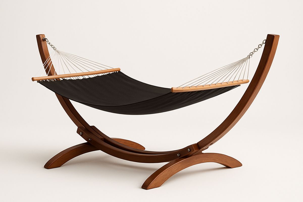 Hängematte mit Holzrahmen Baumwolle Schwarz