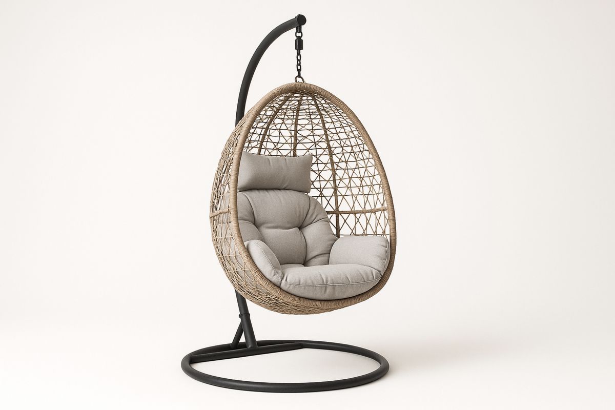 Hängesessel Rattan Stahlgestell Beige Sitzkissen 195cm