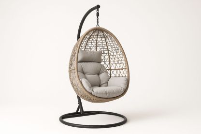 Hängesessel Rattan Stahlgestell Beige Sitzkissen 195cm