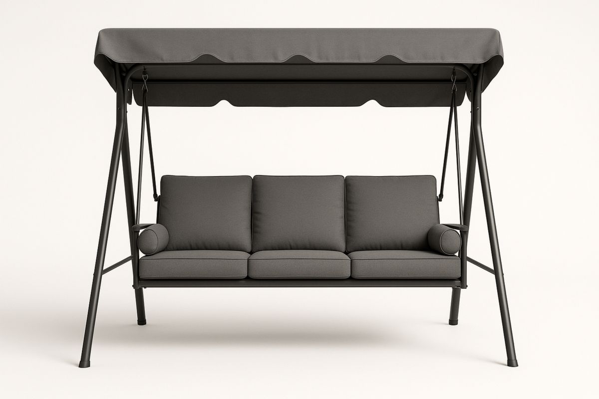 Dreisitzer-Hollywoodschaukel aus Metall und Polyester – Grau, 200 cm