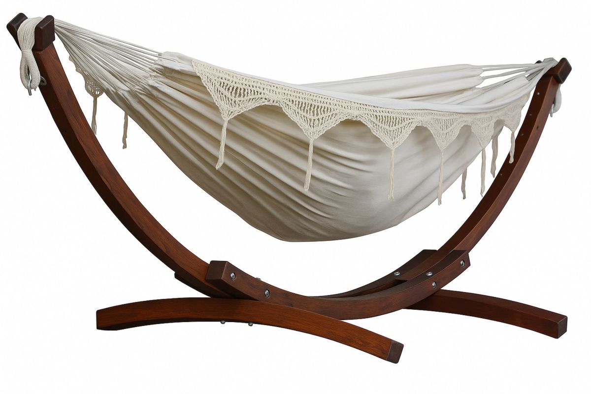 Baumwoll-Hängematte mit Holzgestell Beige