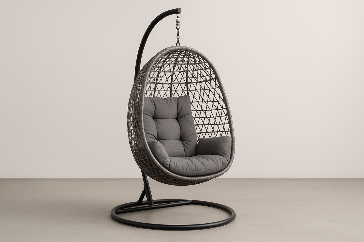 Hängesessel aus Stahl und PE-Rattan Anthrazit und Grau