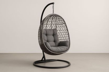 Hängesessel aus Stahl und PE-Rattan Anthrazit und Grau