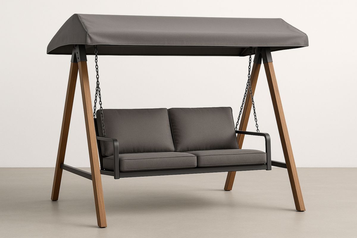 Zweisitzer-Gartenschaukel Stahlrahmen Polyesterkissen – Dunkelgrau 200×120×180 cm