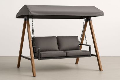 Zweisitzer-Gartenschaukel Stahlrahmen Polyesterkissen – Dunkelgrau 200×120×180 cm