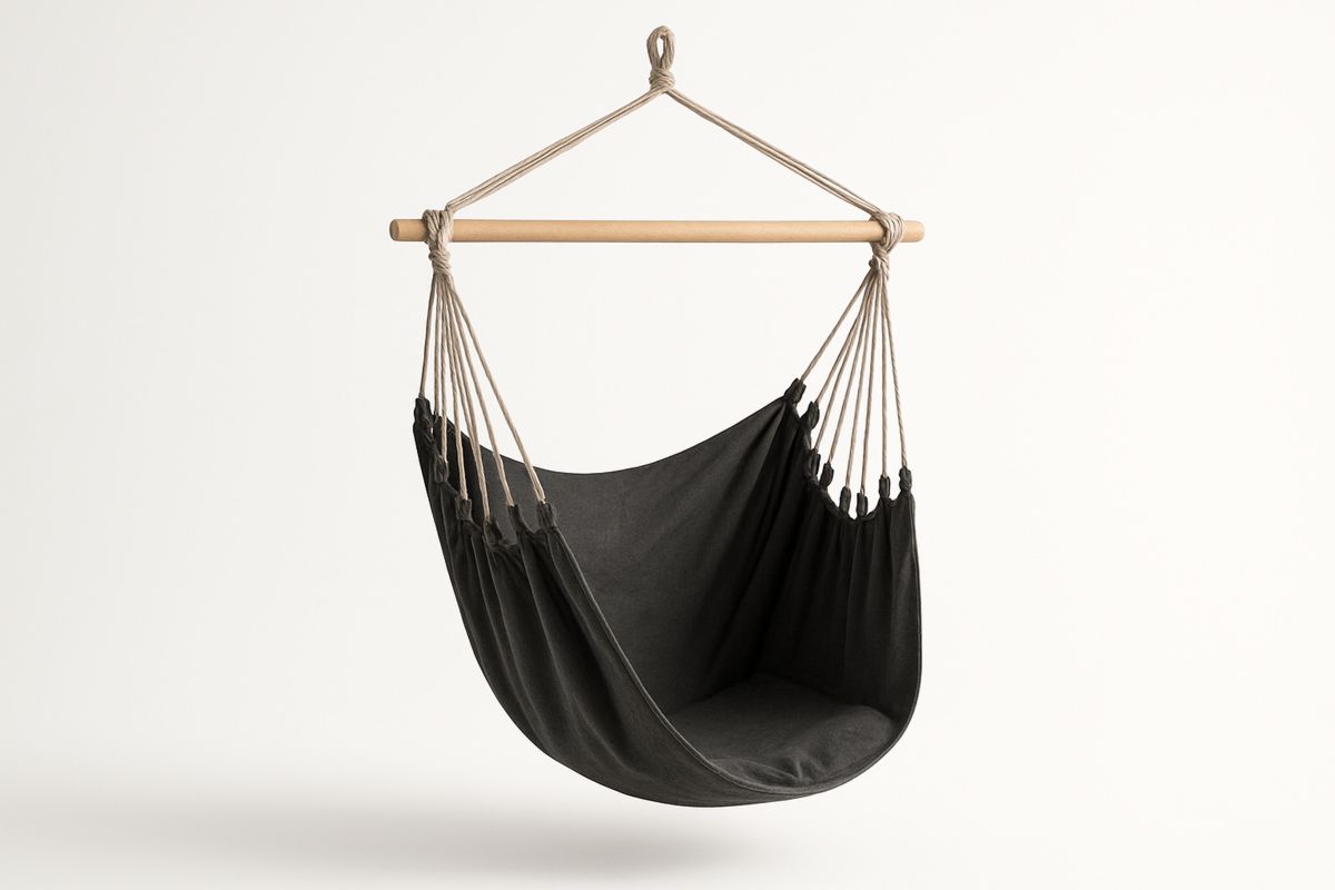 Hängesessel Baumwolle Eschenholz Schwarz 100x60x150 cm