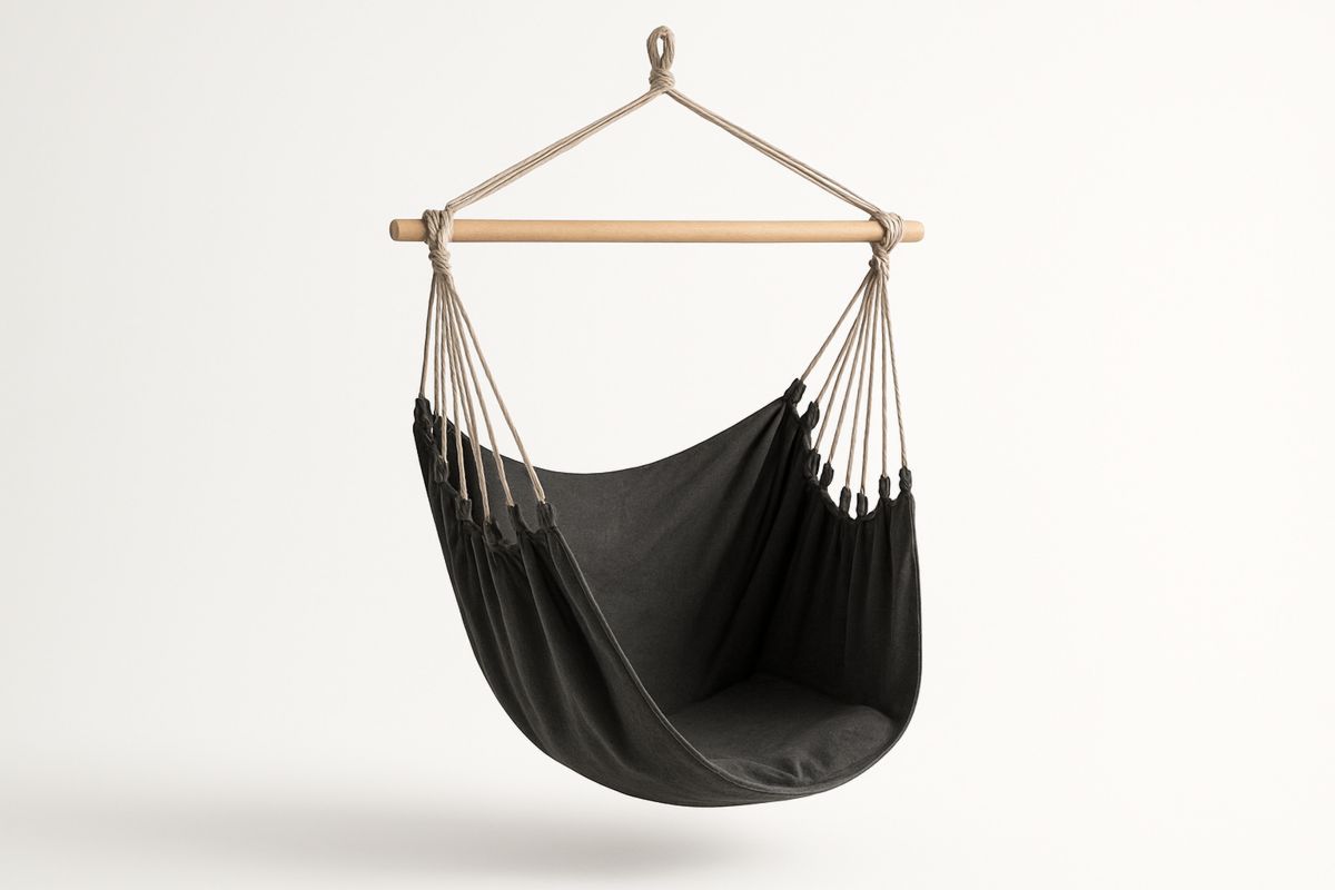 Hängesessel Baumwolle Eschenholz Schwarz 100x60x150 cm